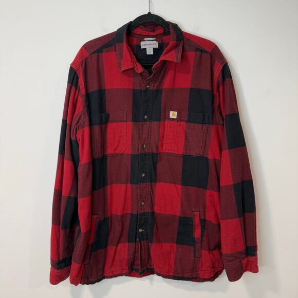 Carhartt Men's Rugged Flex Hamilton Fleece-Lined Shirt Jac Shacket Black Red XL - Picture 1 of 8